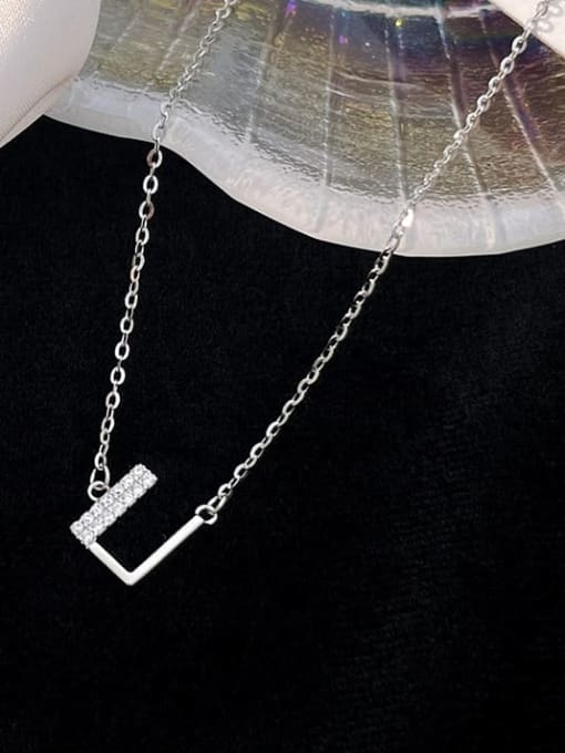 NS1000 [Silver Plated Platinum U] 925 Sterling Silver Cubic Zirconia Letter Minimalist Necklace